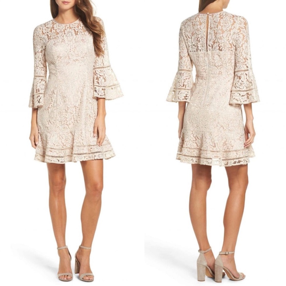 ELIZA J Lace Bell Sleeve Blush / Silver Dress